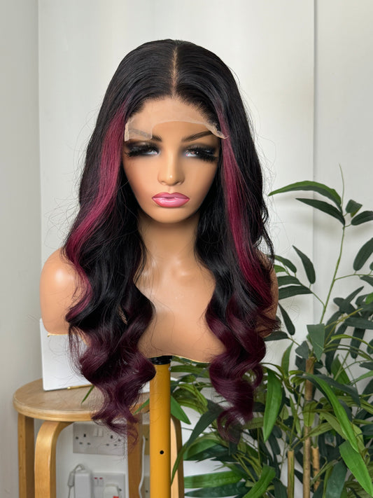 Raw Burgundy highlight wig